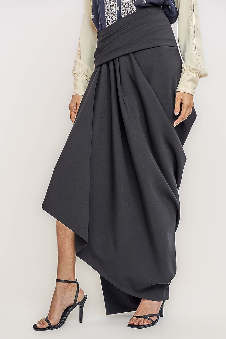 Black Polyester Asymmetric Draped Skirt by OTT by Tarun Tahiliani at Pernia's Pop Up Shop