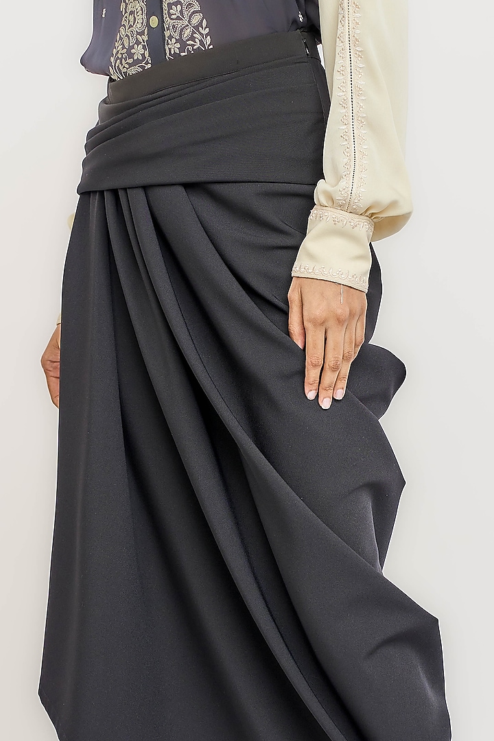 Black Polyester Asymmetric Draped Skirt by OTT by Tarun Tahiliani at Pernia's Pop Up Shop
