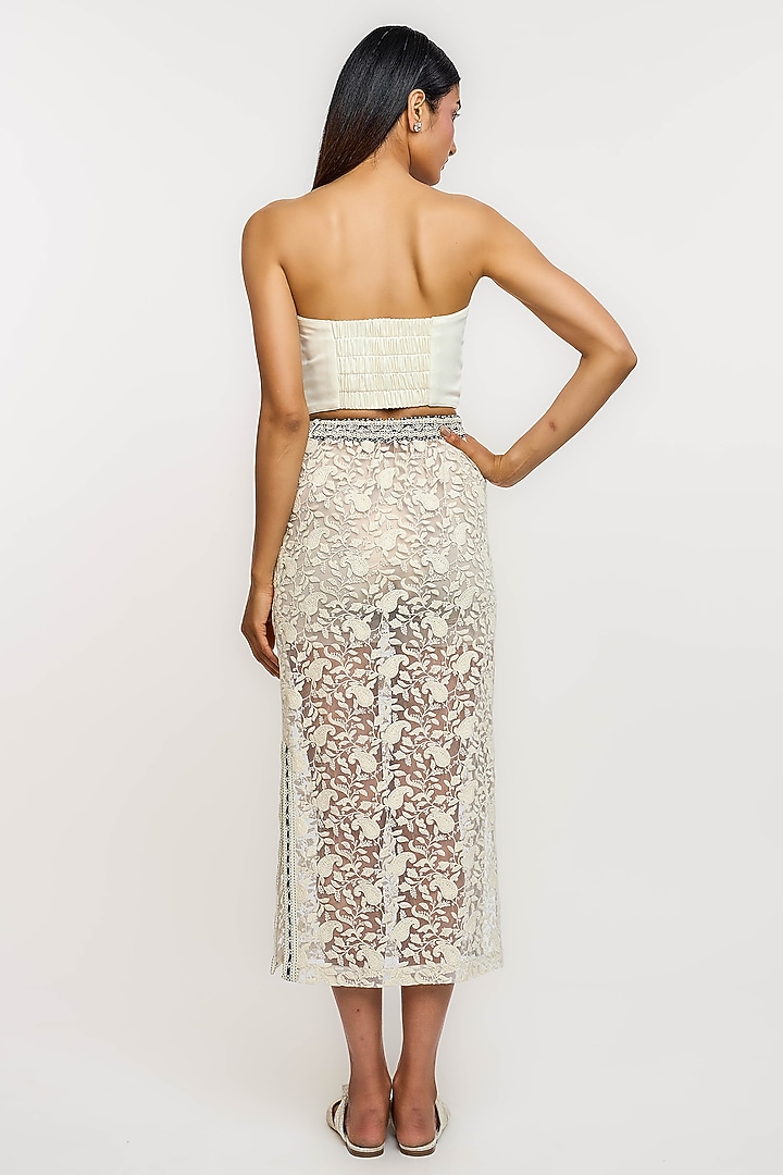 Ivory Nylon Thread Embroidered Pencil Skirt by OTT by Tarun Tahiliani at Pernia's Pop Up Shop