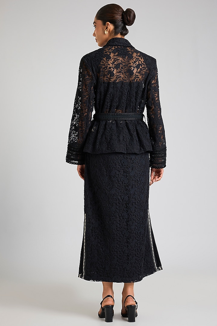 Black Tulle Embroidered Pencil Skirt by OTT by Tarun Tahiliani at Pernia's Pop Up Shop