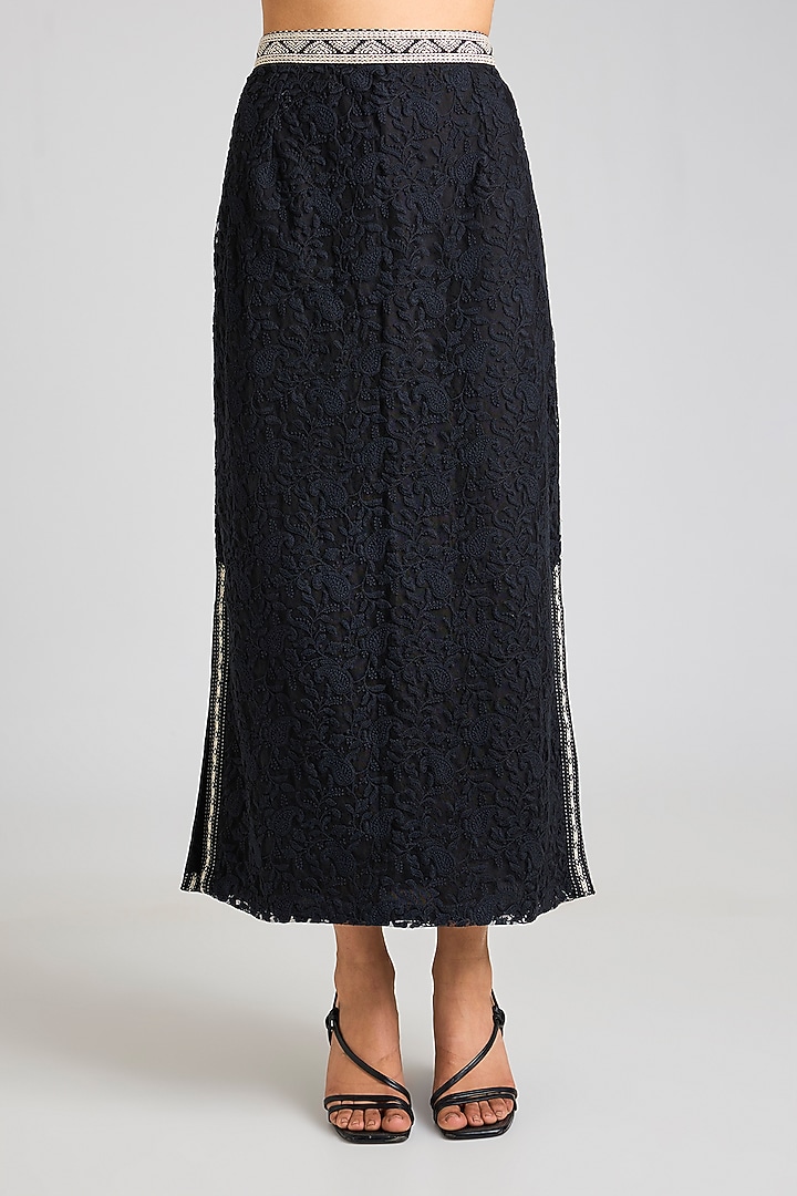 Black Tulle Embroidered Pencil Skirt by OTT by Tarun Tahiliani at Pernia's Pop Up Shop