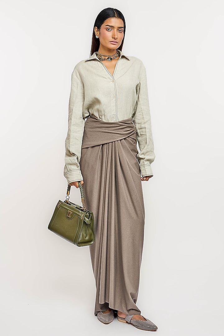 Mouse Viscose & Spandex Draped Skirt by OTT by Tarun Tahiliani at Pernia's Pop Up Shop