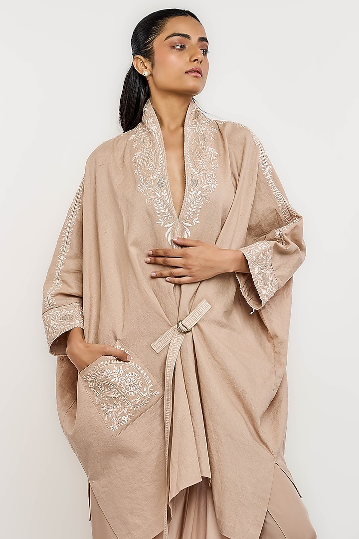 Olive Green Linen Hand Embroidered Tunic by OTT by Tarun Tahiliani at Pernia's Pop Up Shop