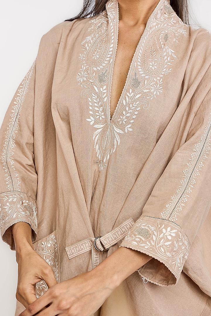Olive Green Linen Hand Embroidered Tunic by OTT by Tarun Tahiliani at Pernia's Pop Up Shop
