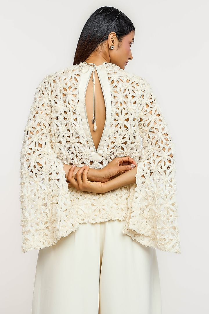 Ivory Polyester 3D Floral Embroidered Top by OTT by Tarun Tahiliani at Pernia's Pop Up Shop
