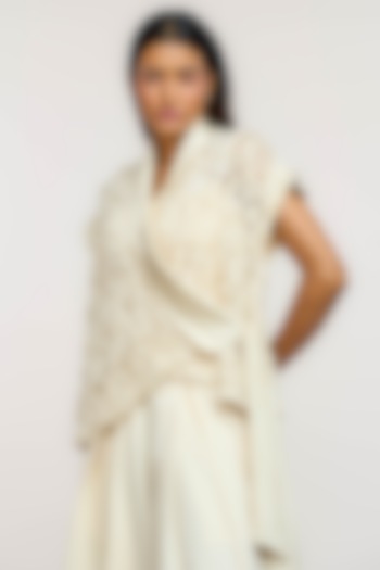Ivory Polyester 3D Floral Embroidered Wrap Top by OTT by Tarun Tahiliani at Pernia's Pop Up Shop