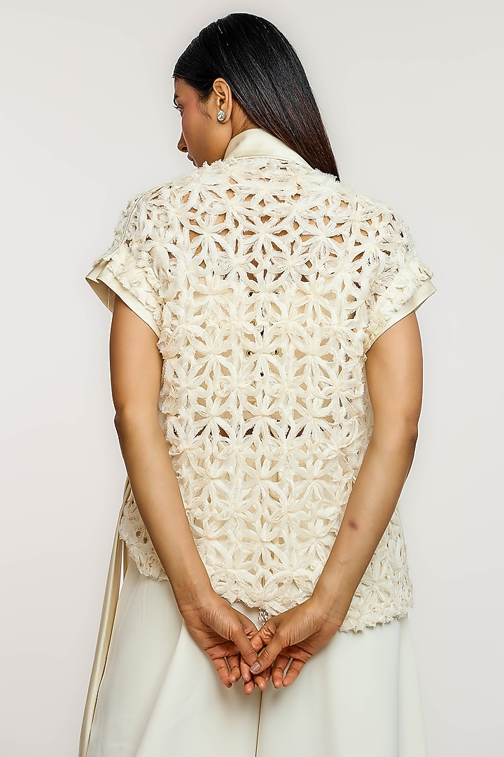 Ivory Polyester 3D Floral Embroidered Wrap Top by OTT by Tarun Tahiliani at Pernia's Pop Up Shop