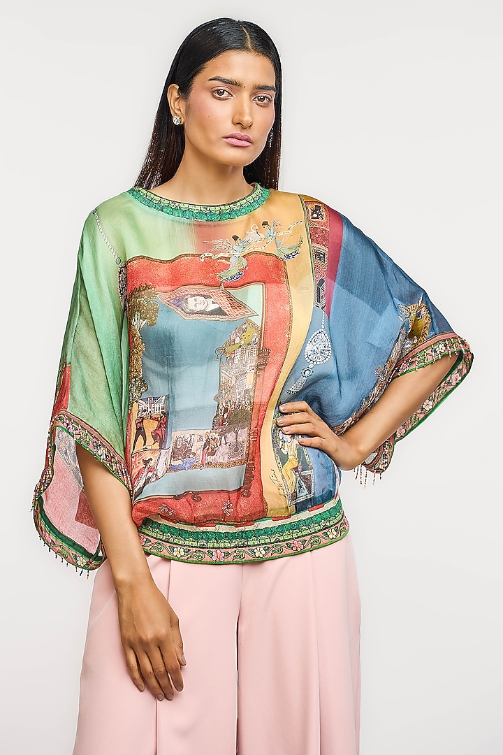 Multi-Colored Silk Satin Archival Printed Top by OTT by Tarun Tahiliani at Pernia's Pop Up Shop