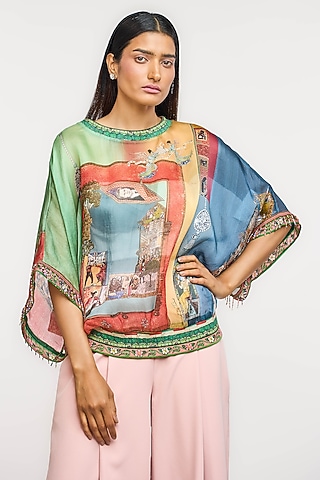 Multi-Colored Silk Satin Archival Printed Top by OTT by Tarun Tahiliani