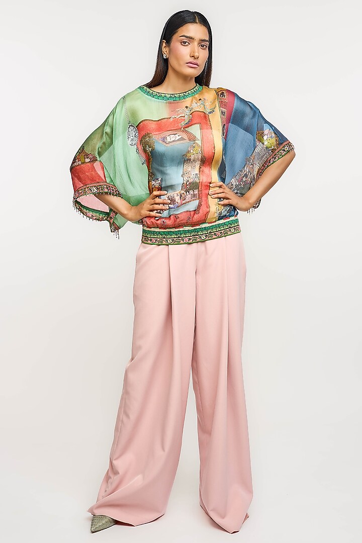 Multi-Colored Silk Satin Archival Printed Top by OTT by Tarun Tahiliani at Pernia's Pop Up Shop