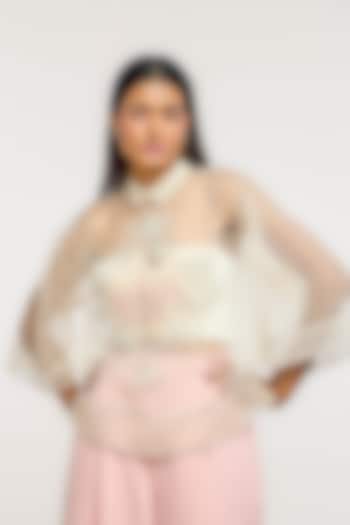 Ivory Nylon Applique Sheer Top by OTT by Tarun Tahiliani at Pernia's Pop Up Shop