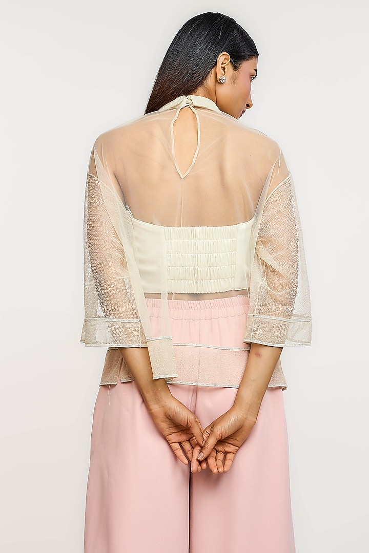Ivory Nylon Applique Sheer Top by OTT by Tarun Tahiliani at Pernia's Pop Up Shop