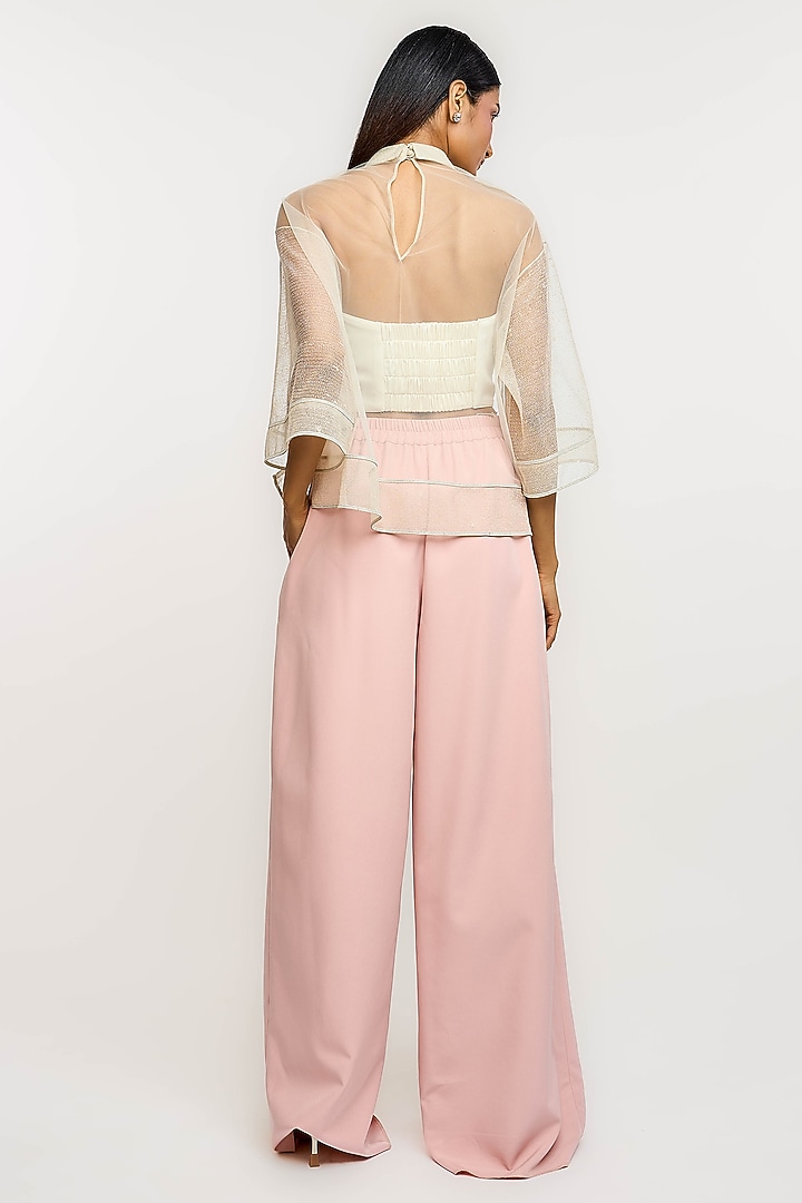 Ivory Nylon Applique Sheer Top by OTT by Tarun Tahiliani at Pernia's Pop Up Shop