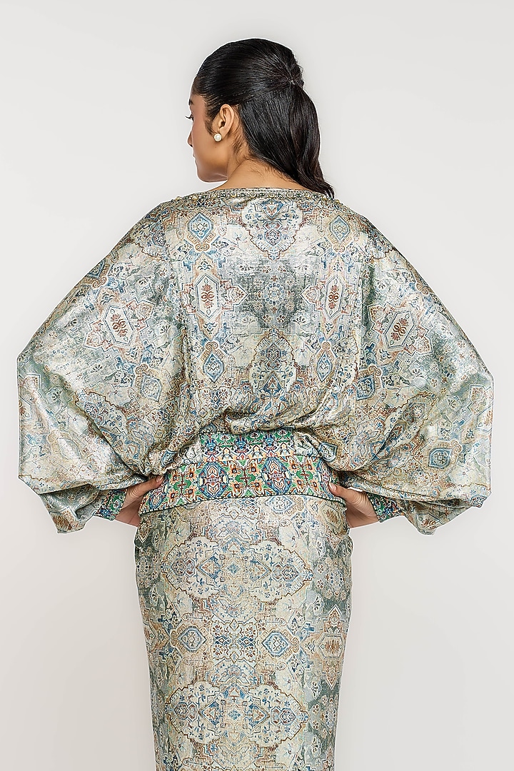 Jade Green Polyester Kilim Printed Metallic Top by OTT by Tarun Tahiliani at Pernia's Pop Up Shop