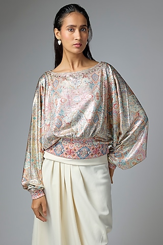 Multi-Colored Foil Jersey Printed Top by OTT by Tarun Tahiliani