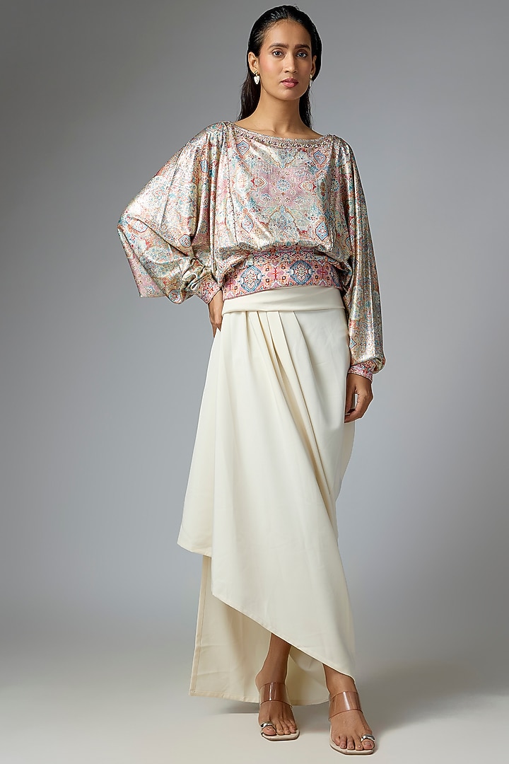 Multi-Colored Foil Jersey Printed Top by OTT by Tarun Tahiliani at Pernia's Pop Up Shop