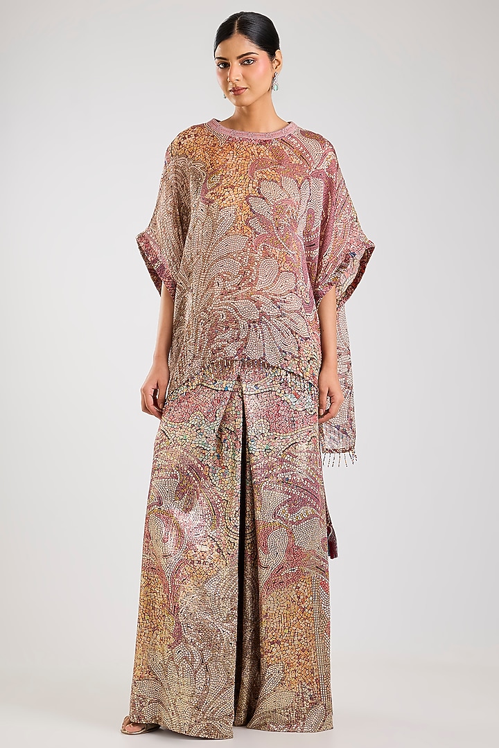 Pink Silk Satin Organza Artwork Top by OTT by Tarun Tahiliani at Pernia's Pop Up Shop