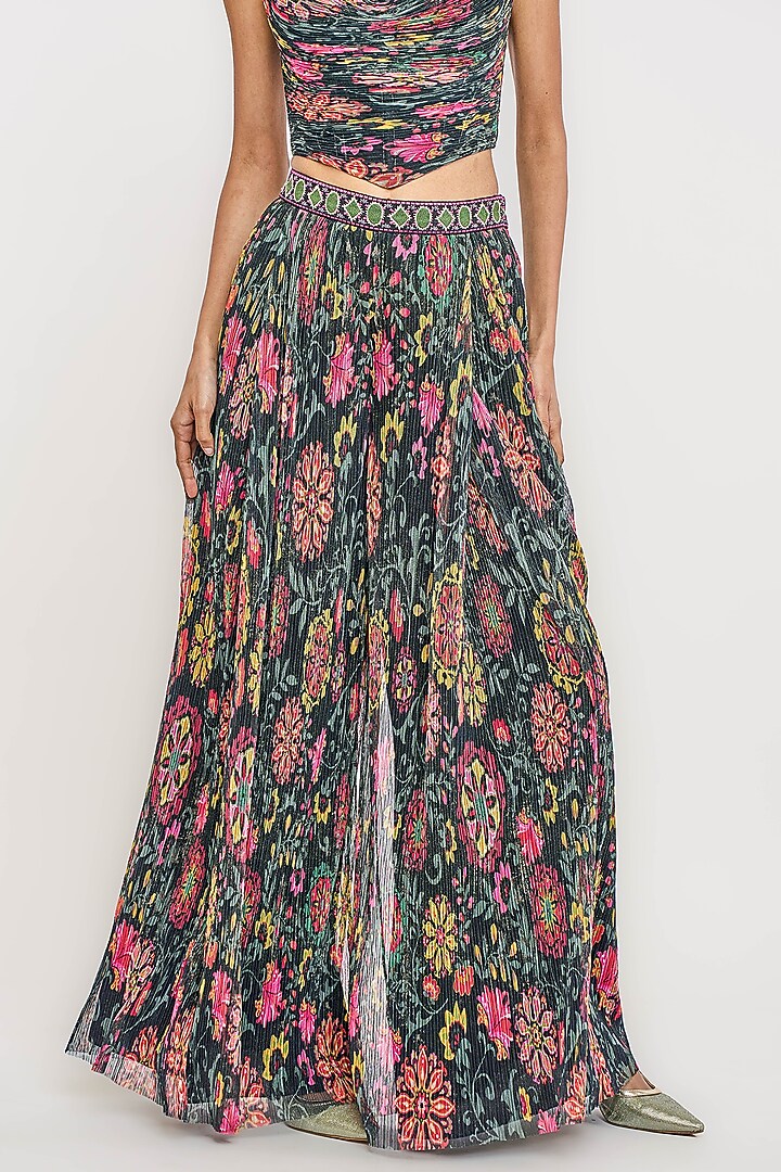 Black Polyester Floral Printed Pleated Trouser by OTT by Tarun Tahiliani at Pernia's Pop Up Shop