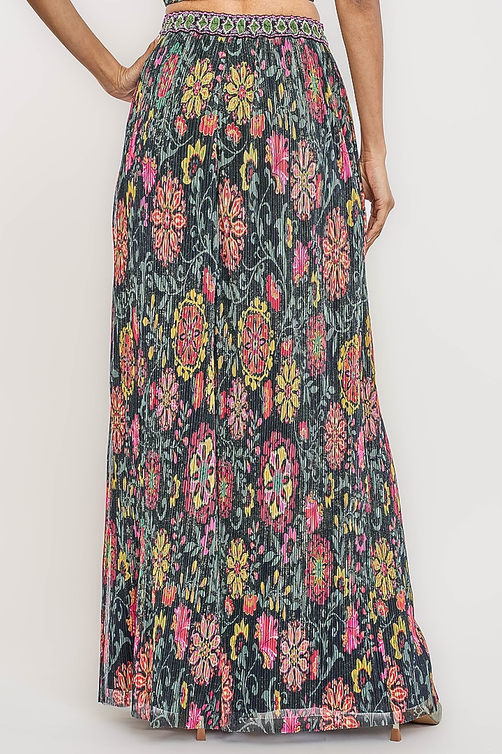 Black Polyester Floral Printed Pleated Trouser by OTT by Tarun Tahiliani at Pernia's Pop Up Shop