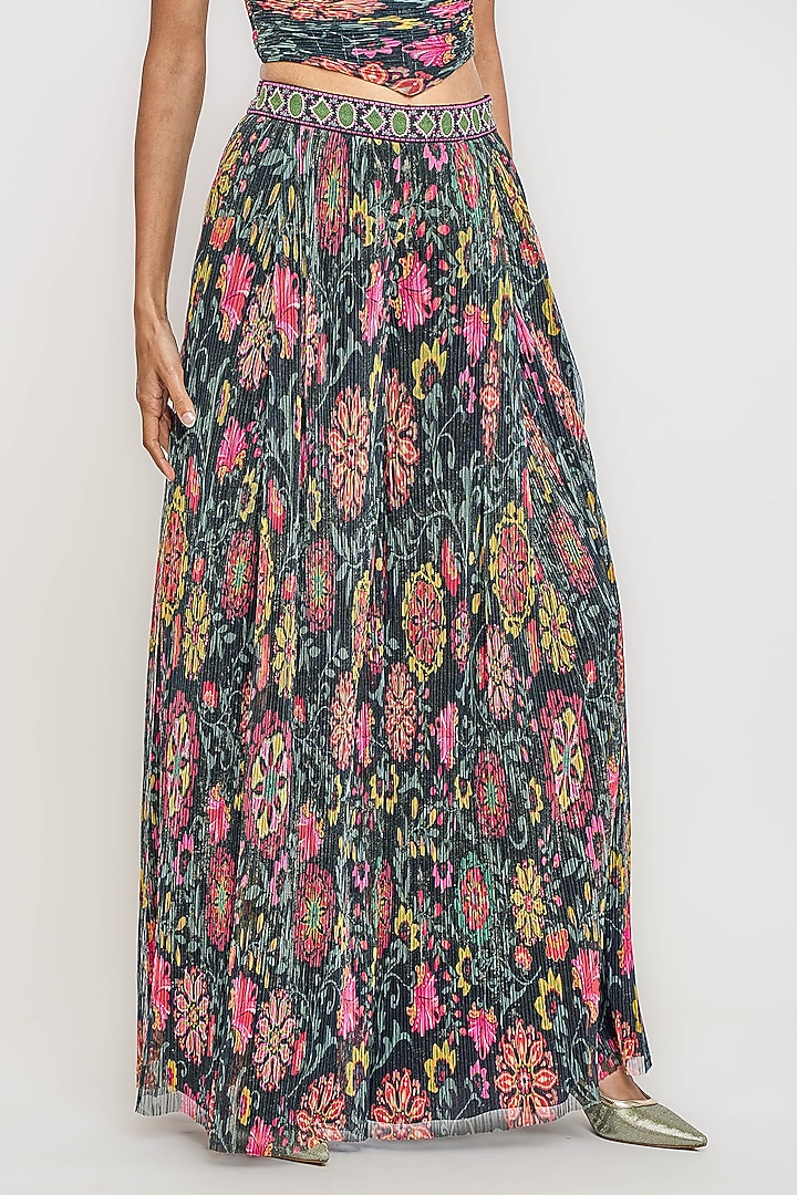 Black Polyester Floral Printed Pleated Trouser by OTT by Tarun Tahiliani at Pernia's Pop Up Shop