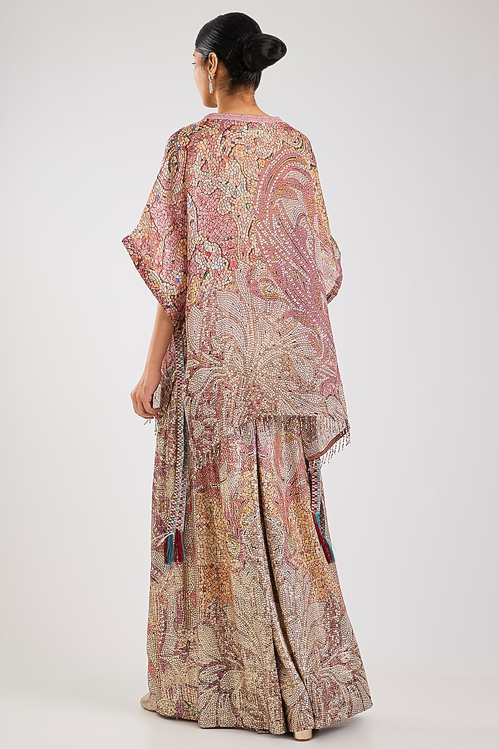 Pink Foil Jersey Artwork Draped Trousers by OTT by Tarun Tahiliani at Pernia's Pop Up Shop