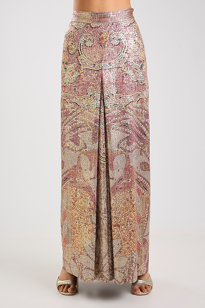 Pink Foil Jersey Artwork Draped Trousers by OTT by Tarun Tahiliani at Pernia's Pop Up Shop