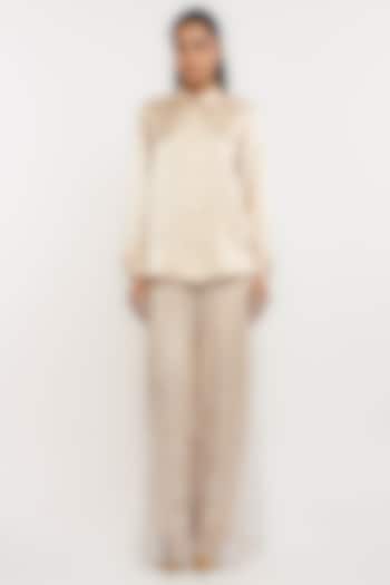 Nude Polyester Crystal Embroidered Trousers by OTT by Tarun Tahiliani at Pernia's Pop Up Shop