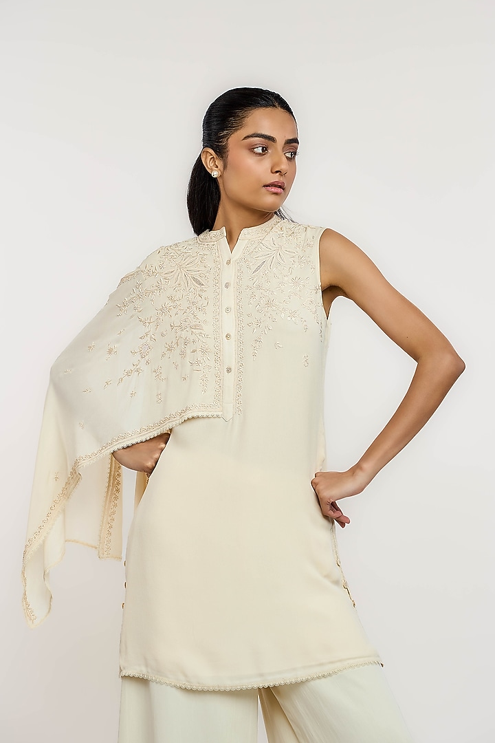 Ivory Silk Georgette Hand Embroidered Tunic by OTT by Tarun Tahiliani at Pernia's Pop Up Shop
