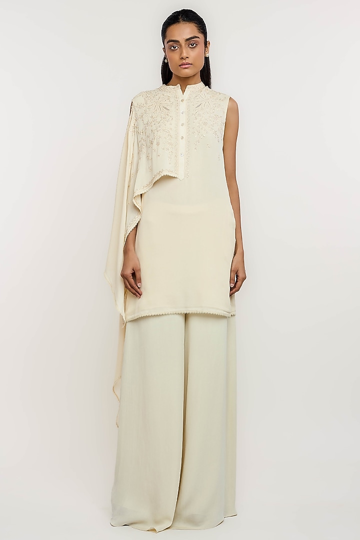 Ivory Silk Georgette Hand Embroidered Tunic by OTT by Tarun Tahiliani at Pernia's Pop Up Shop