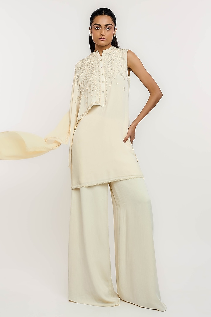 Ivory Silk Georgette Hand Embroidered Tunic by OTT by Tarun Tahiliani at Pernia's Pop Up Shop