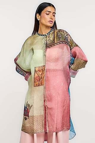 Multi-Colored Satin Organza Archival Printed Tunic by OTT by Tarun Tahiliani