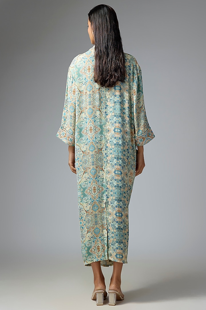 Green Dupion Printed & Embroidered Vacation Dress by OTT by Tarun Tahiliani at Pernia's Pop Up Shop