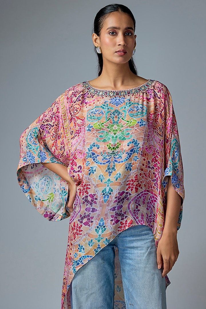 Pink Georgette Mosaic Printed Top by OTT by Tarun Tahiliani at Pernia's Pop Up Shop