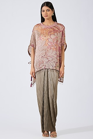 Grey Ombre Crinkle Jersey Pleated Skirt by OTT by Tarun Tahiliani