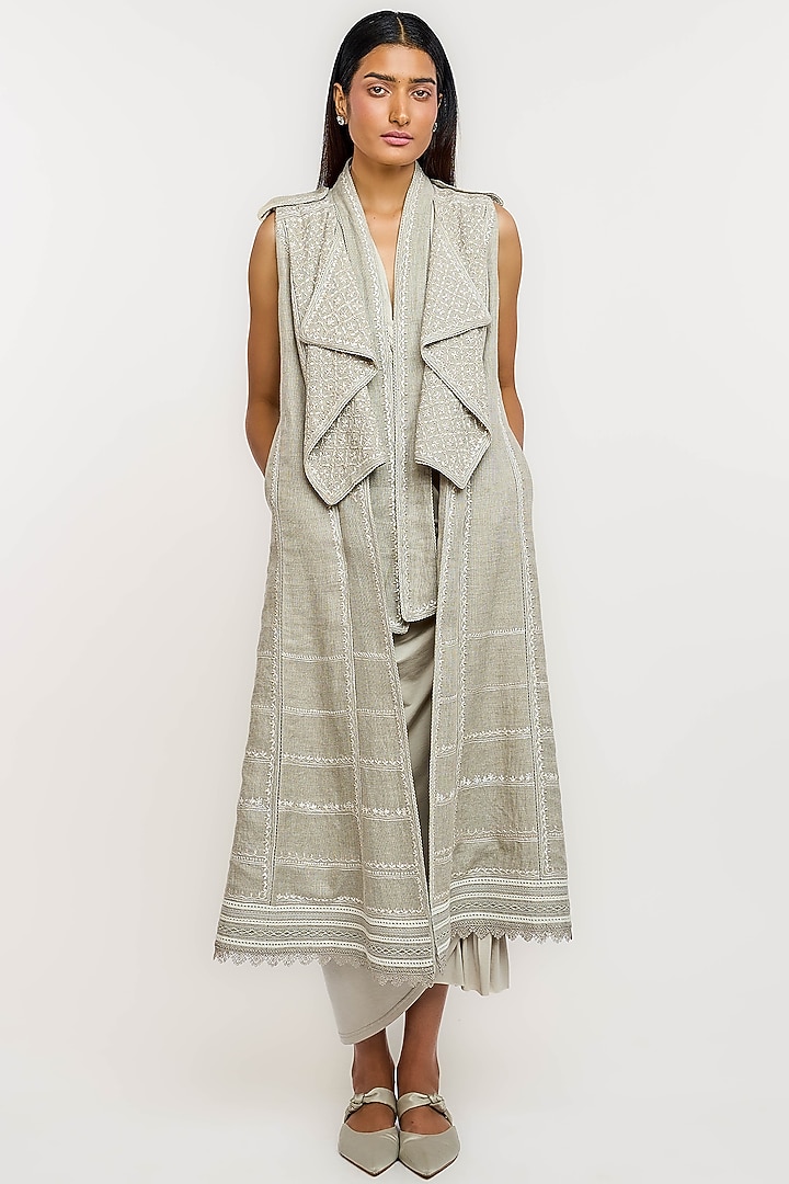 Dark Grey Line Hand Embroidered Jacket by OTT by Tarun Tahiliani at Pernia's Pop Up Shop