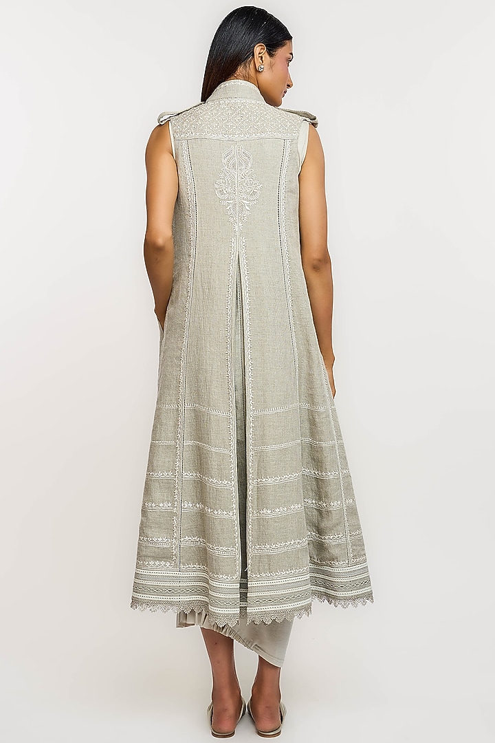 Dark Grey Line Hand Embroidered Jacket by OTT by Tarun Tahiliani at Pernia's Pop Up Shop