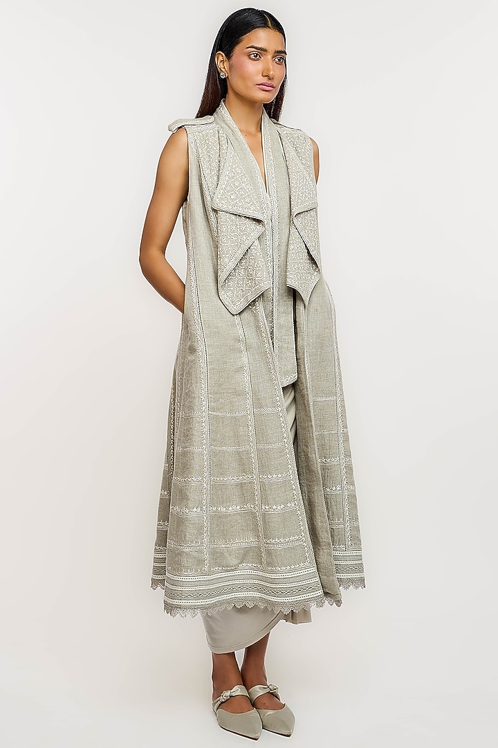 Dark Grey Line Hand Embroidered Jacket by OTT by Tarun Tahiliani at Pernia's Pop Up Shop