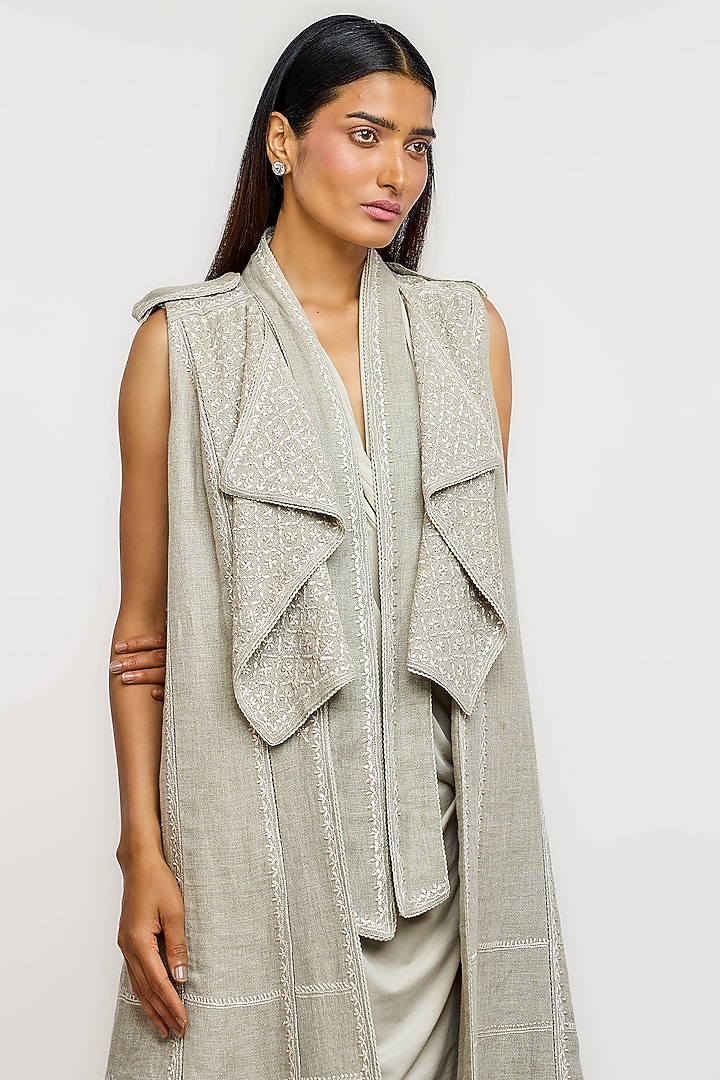 Dark Grey Line Hand Embroidered Jacket by OTT by Tarun Tahiliani at Pernia's Pop Up Shop