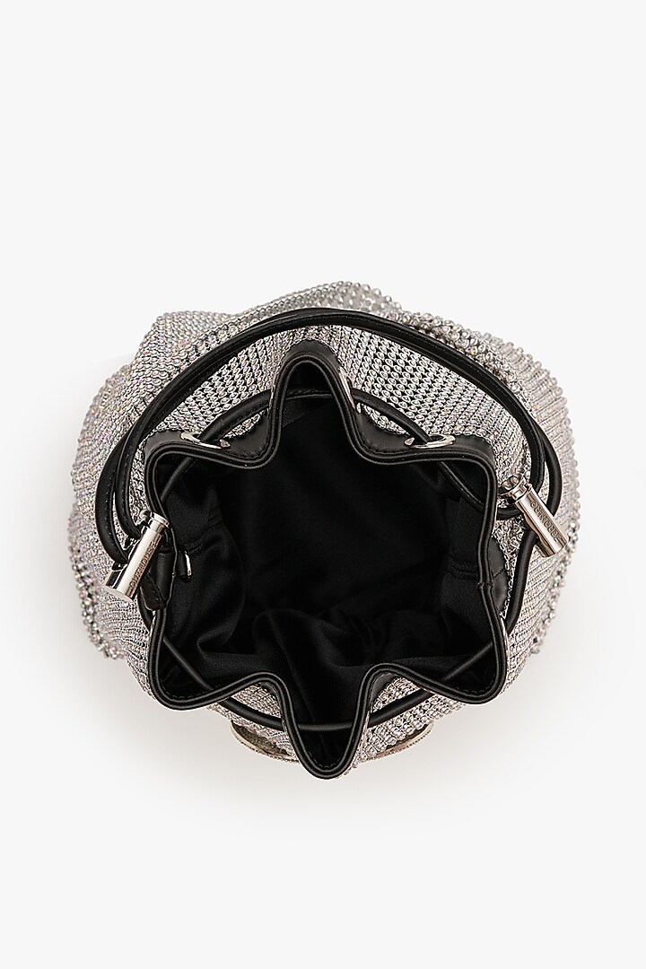 Silver Mesh Crystal Furby & Cubic Zirconia Bucket Bag by Outhouse at Pernia's Pop Up Shop