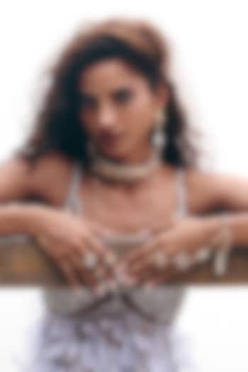 Rose Gold Plated Cubic Zirconia & Heart-Shaped Prehnite Stone Choker Necklace by Outhouse at Pernia's Pop Up Shop