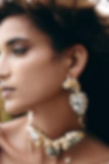 Rose Gold Plated Cubic Zirconia Heart-Shaped Dangler Earrings by Outhouse at Pernia's Pop Up Shop