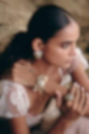 Rose Gold Plated Baroque Pearl & Prehnite Stone Cuff by Outhouse at Pernia's Pop Up Shop