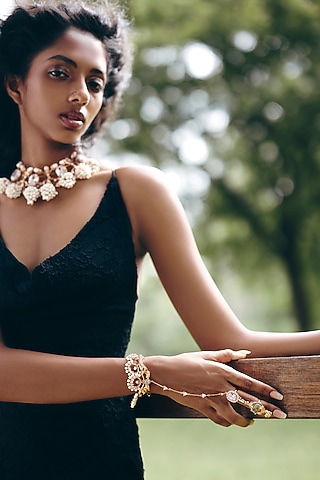 Rose Gold Plated Swarovski Pearl & Cubic Zirconia Hand Harness by Outhouse