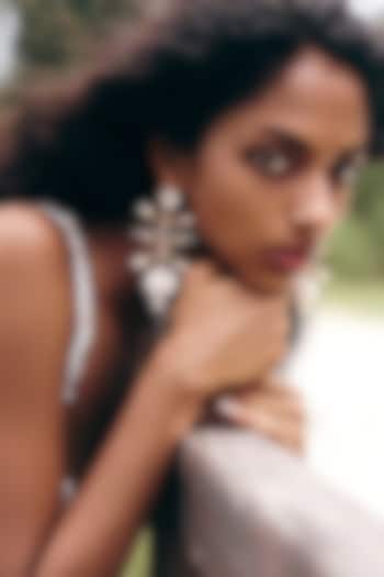 Rose Gold Plated Swarovski Zirconia & Pearl Drop Dangler Earrings by Outhouse at Pernia's Pop Up Shop