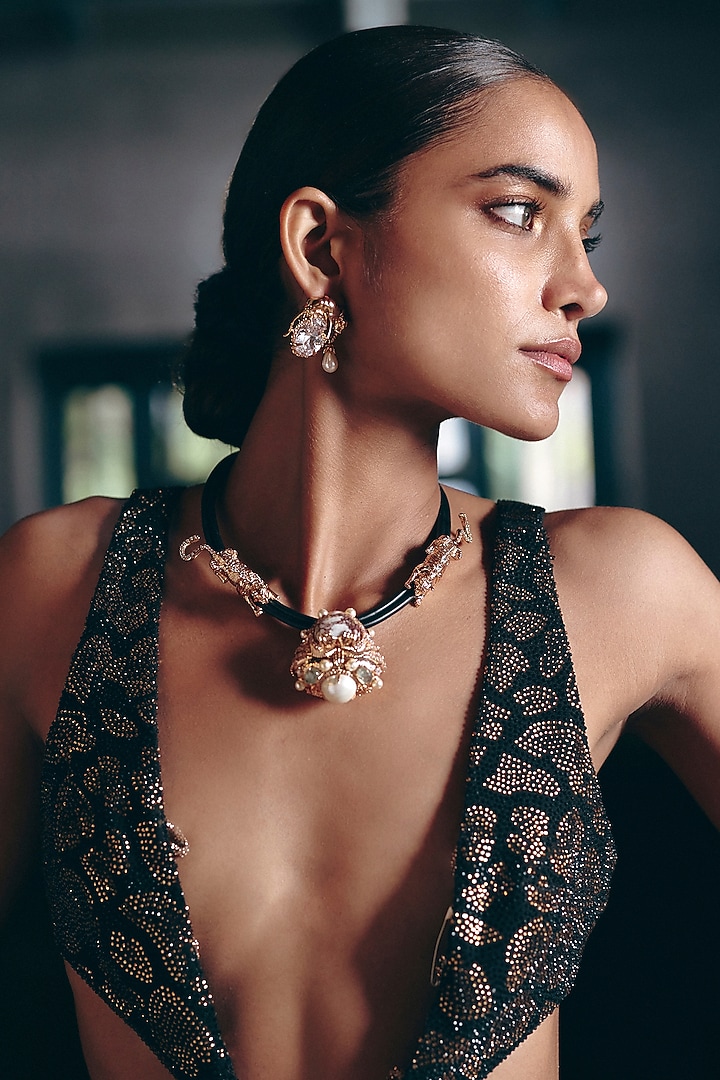 Rose Gold Plated Pearl & Crystal Stud Earrings by Outhouse at Pernia's Pop Up Shop