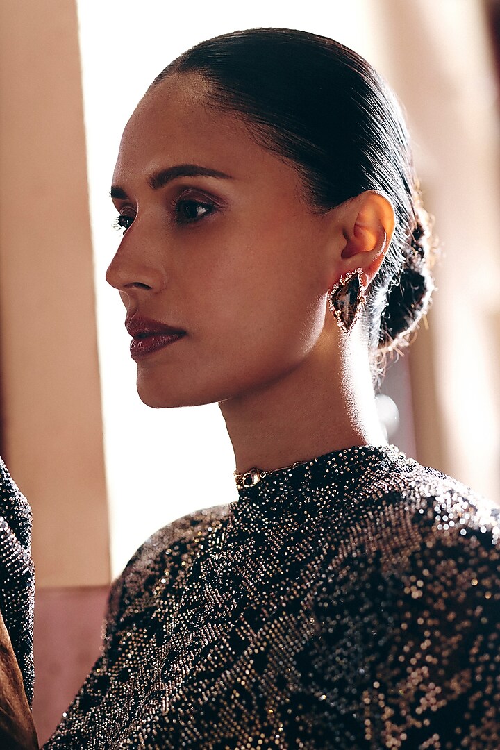 Rose Gold Plated Cabochon Stone & Cubic Zirconia Stud Earrings by Outhouse at Pernia's Pop Up Shop