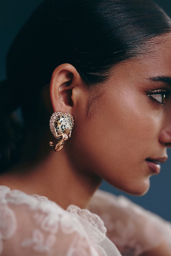 Rose Gold Plated Cubic Zirconia & Dalmatian Stone Stud Earrings by Outhouse at Pernia's Pop Up Shop