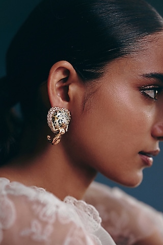 Rose Gold Plated Cubic Zirconia & Dalmatian Stone Stud Earrings by Outhouse