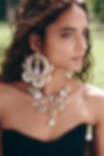 Rose Gold Plated Prehnite Stone Chandbali Earrings by Outhouse at Pernia's Pop Up Shop