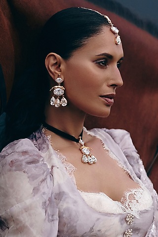 Rose Gold Plated Swarovski Stone Dangler Earrings by Outhouse